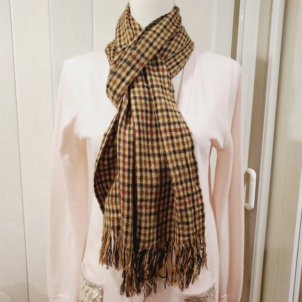 Pierre Cardin plaid acrylic Fringed Unisex  scarf
